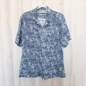 Batik Bay Mens Silk Button Down Shirt Size M Blue Tropical Geometric Resort